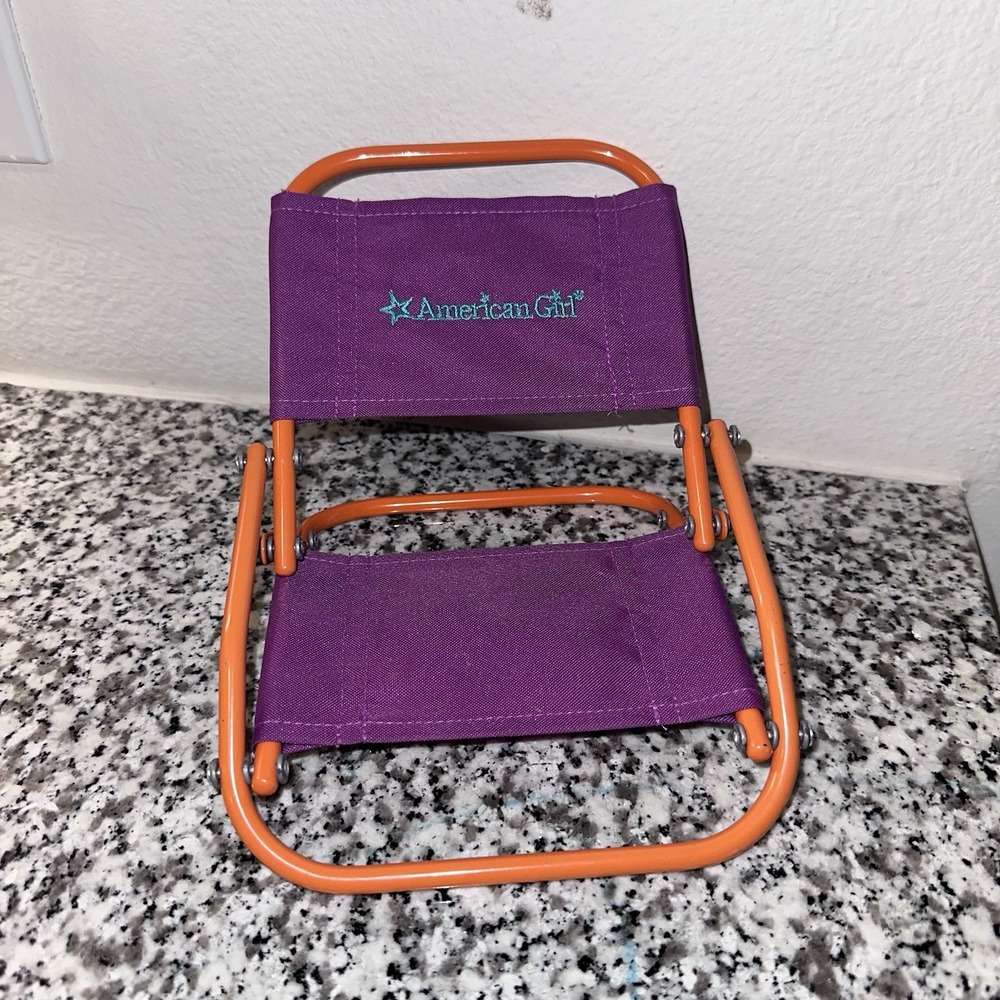 American‎ Girl Doll Size Folding Chair Purple Fabric & Orange Frame